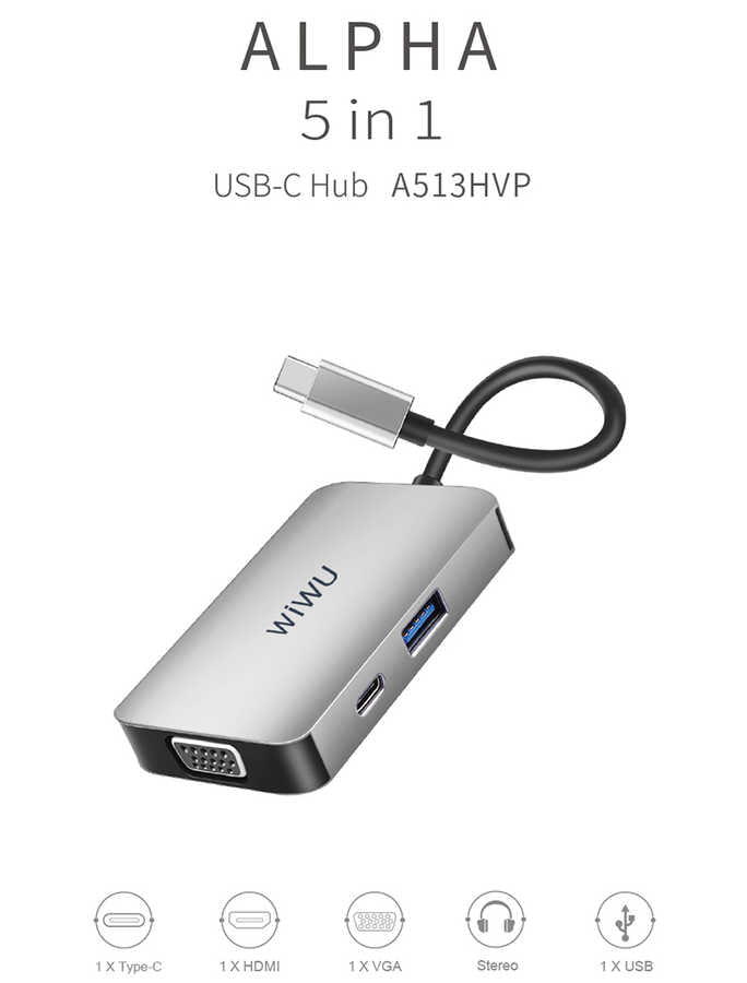 Wiwu Alpha 513HVP Type-C VGA Adaptörü Gri