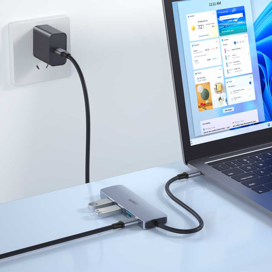 Wiwu Alpha A541BC 5 in 1 Type-C Hub 60W Pd Şarj Destekli Usb Çoğaltıcı Gri