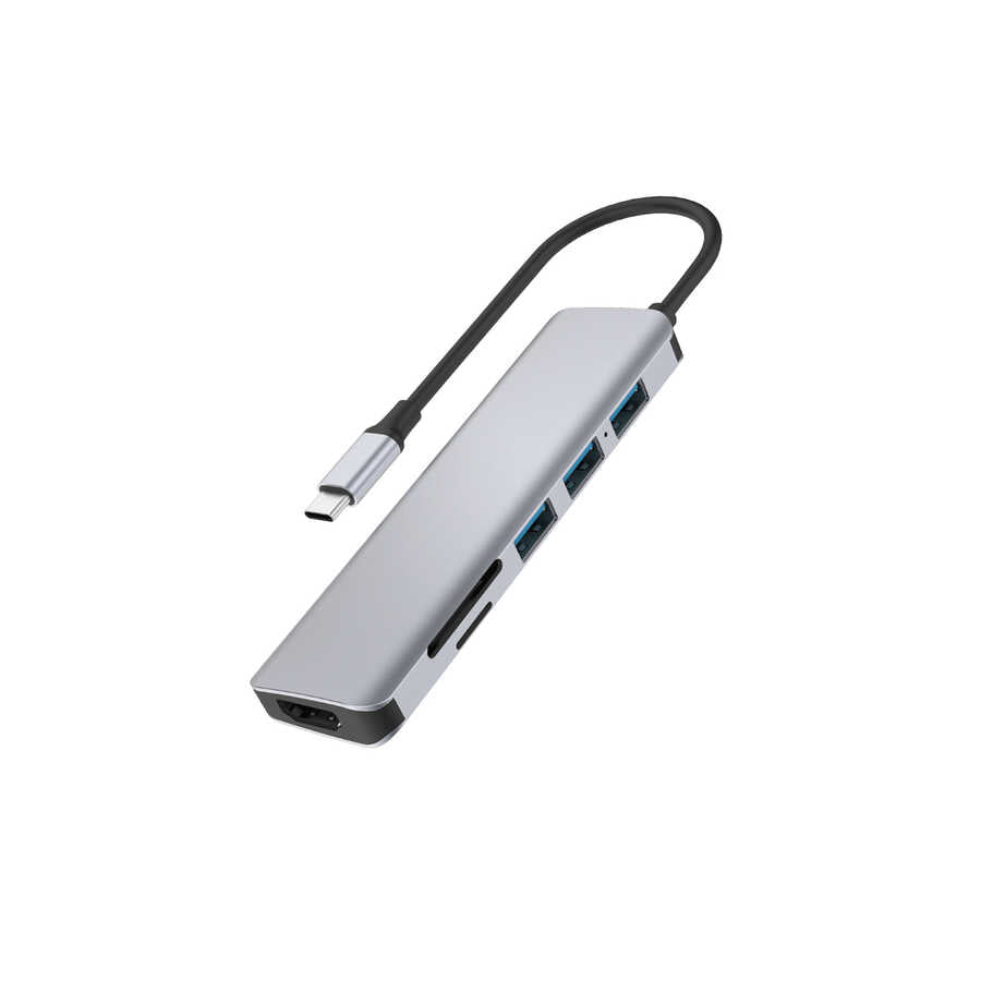 Wiwu Alpha A731HC 7 in 1 Type-C Hub 100W Şarj Destekli SD Kart-Hdmi-Usb Çoğaltıcı Gri