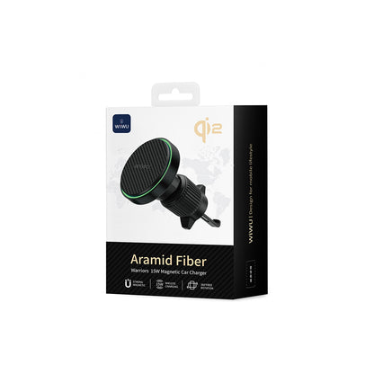 Wiwu CH-325 M-safe Şarj Özellikli Aramid Fiber Qi2 Teknolojili Havalandırma Tasarım Araç Telefon Tutucu 15W Siyah