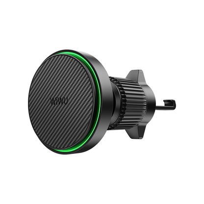 Wiwu CH-325 M-safe Şarj Özellikli Aramid Fiber Qi2 Teknolojili Havalandırma Tasarım Araç Telefon Tutucu 15W Siyah