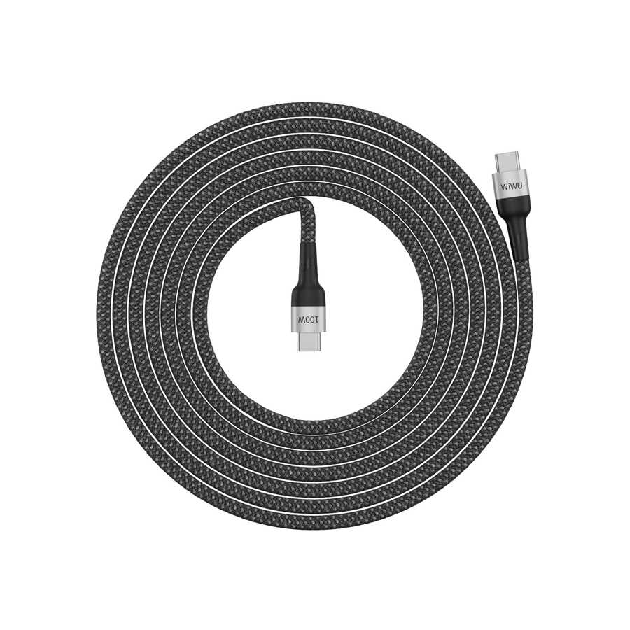 Wiwu Cyclone F15 Type-C to Type-C PD Data Kablo 480Mbps 100W 1.5 metre Gri