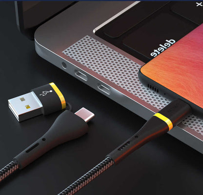 Wiwu ED-106 2 in 1 USB A- Type-C to Type-C Elite Data Kablo Siyah