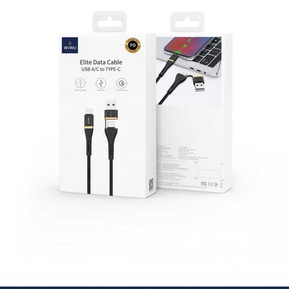 Wiwu ED-106 2 in 1 USB A- Type-C to Type-C Elite Data Kablo Siyah