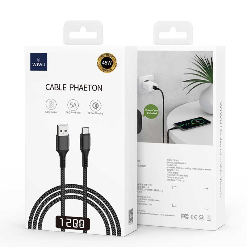 Wiwu F12 Kablo Phaeton Type-C Usb Kablo Siyah