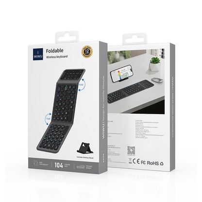 Wiwu FMK-05 iOS Android Windows Uyumlu Katlanabilir Bluetooth Kablosuz Klavye + Masaüstü Telefon Standı Gri