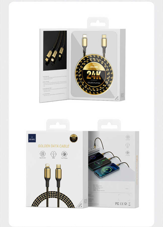 Wiwu Golden Series GD-103 Lightning To PD Data Kablo 1.2M Gold