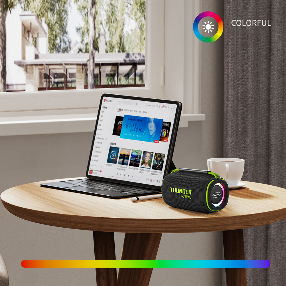 Wiwu H5 Su Geçirmez RGB Işıklı TWS Bluetooth Hoparlör v5.3 15W Siyah