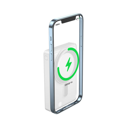 Wiwu JC-20 Hızlı Şarj Özellikli Standlı M-safe Wireless Transparan Powerbank 15W 10000mAh Beyaz