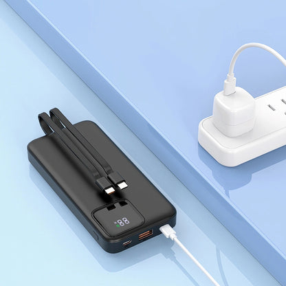 Wiwu JC-22 Dijital LED Ekran Şarj Göstergeli Type-C ve Lightning Kablolu Powerbank 22.5W 20000mAh Siyah