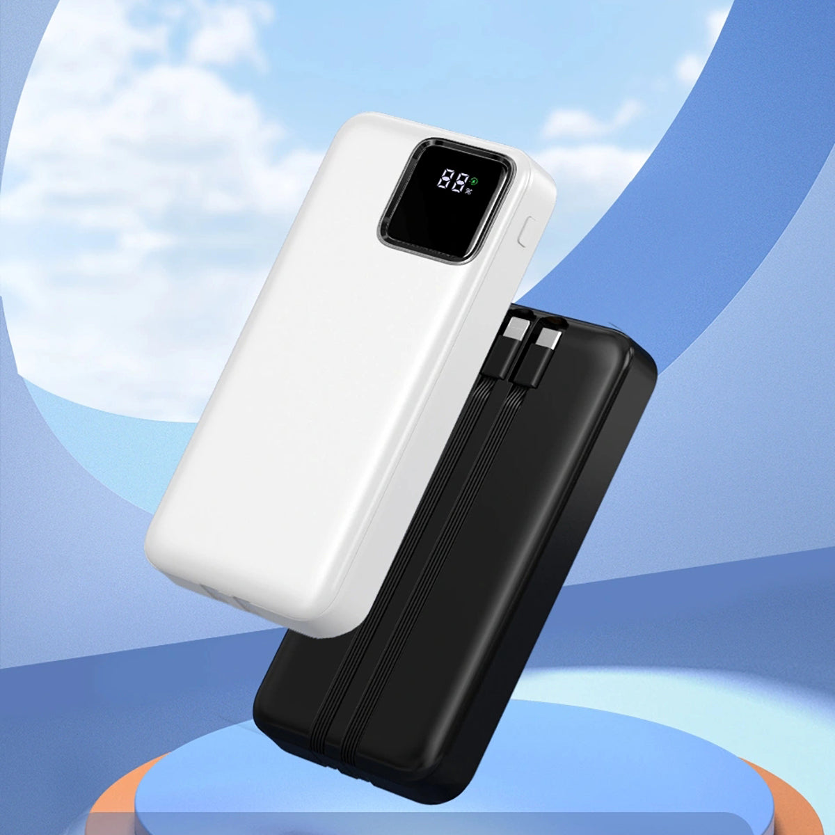 Wiwu JC-22 Dijital LED Ekran Şarj Göstergeli Type-C ve Lightning Kablolu Powerbank 22.5W 20000mAh Beyaz