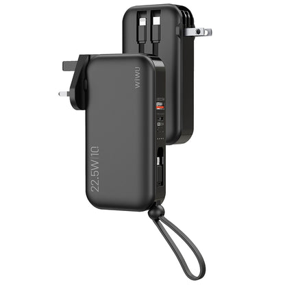 Wiwu JC-23 Micro Type-C ve Lightning Kablolu Şarj Göstergeli PD Powerbank 22.5W 10000mAh Siyah