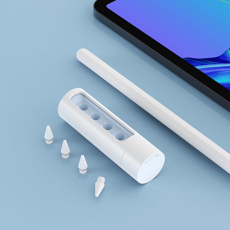 Wiwu Kalem Ucu Kutusu ve Apple Pencil 2.Nesil - Wiwu Pencil L Uyumlu 4 Adet Kalem Ucu Beyaz