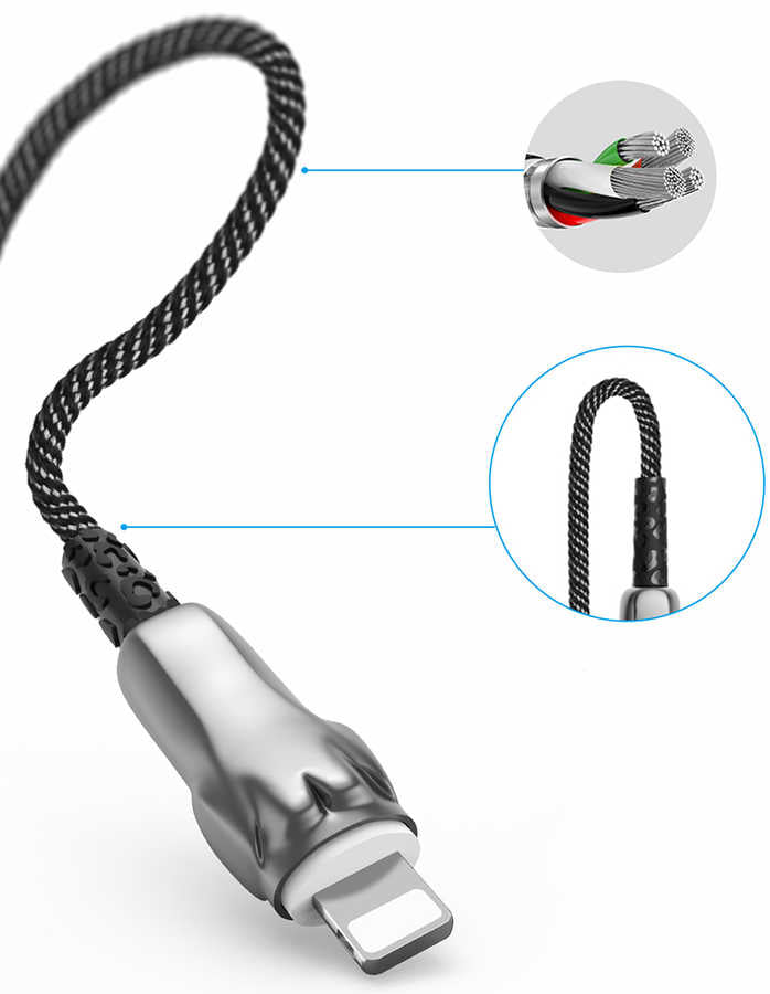 Wiwu Leopard Charging Synic Lightning Kablo Siyah