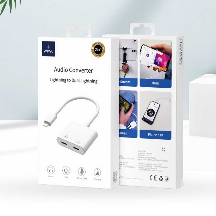 Wiwu LT01 Plus Lightning Ses Adaptörü Beyaz