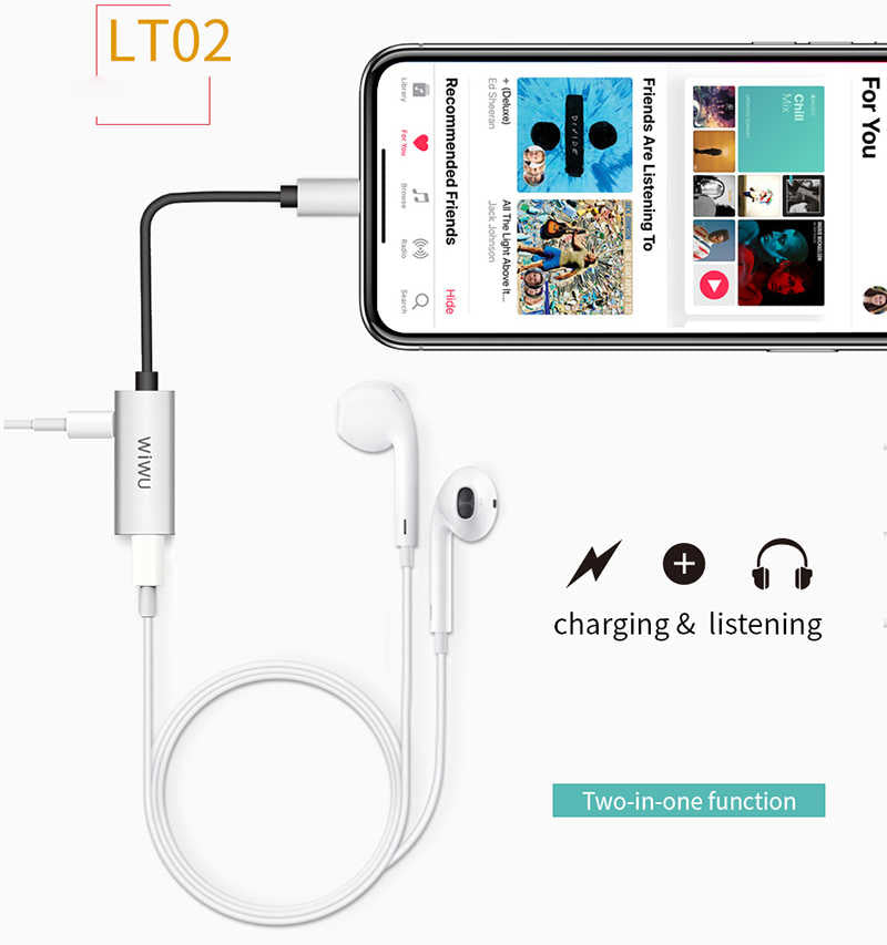 Wiwu LT02 Plus Lightning Ses Adaptörü Gri