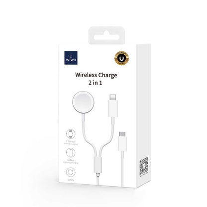 Wiwu M10 2 in 1 Wireless ve Lightning PD Şarj Kablosu Beyaz