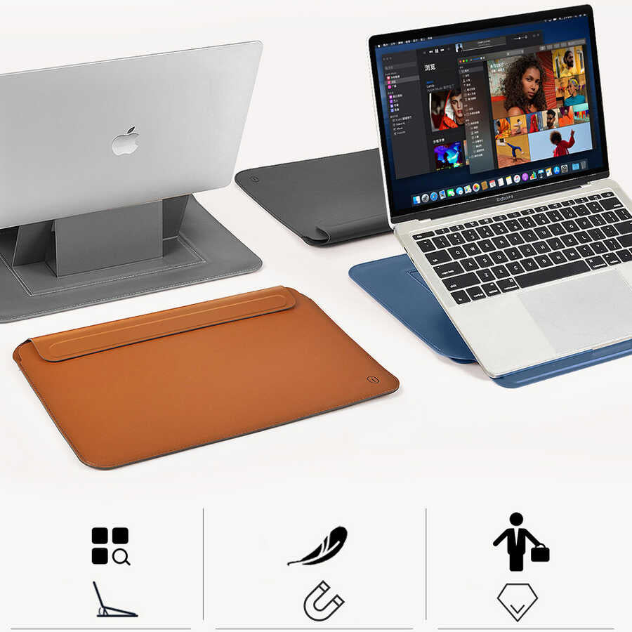 Apple Macbook 13.3' Air Wiwu Macbook Skin Pro Portable Stand Kılıf Kahverengi
