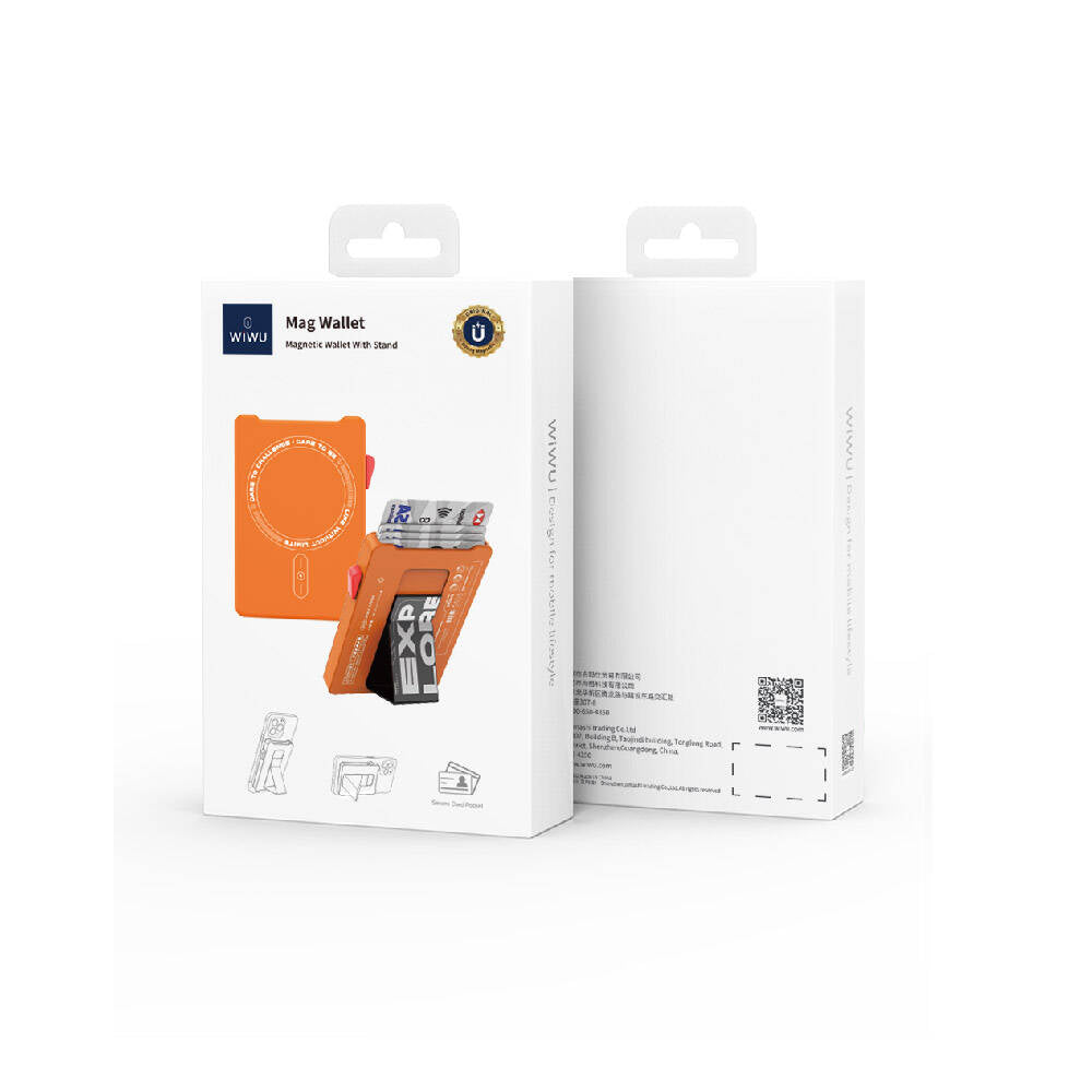 Wiwu MW-002 Pop-Up Buton Tasarımlı 6 Hazneli Magnetik Standlı Kartlık Turuncu