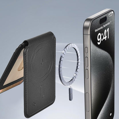 Wiwu MW-005 Magnetik Standlı Kartlık Qi Kablosuz Şarj Uyumlu FindMy Özellikli Mag Wallet Siyah