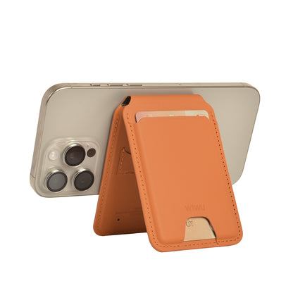 Wiwu MW-005 Magnetik Standlı Kartlık Qi Kablosuz Şarj Uyumlu FindMy Özellikli Mag Wallet Kahverengi