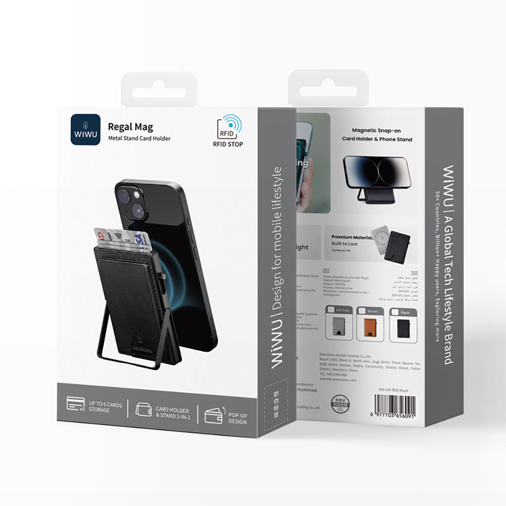 Wiwu MW-006 Tasarımlı 6 Hazneli PU Magnetik Standlı Kartlık Gri