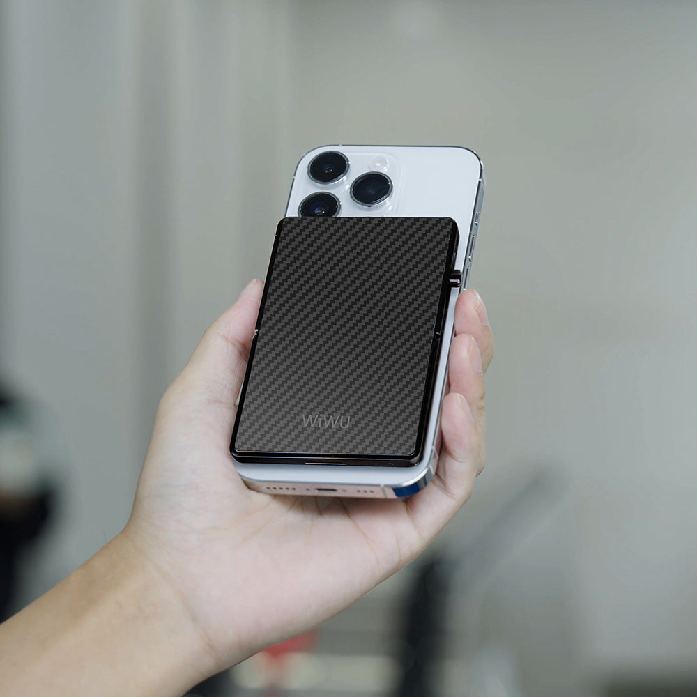 Wiwu MW-007 Warriors Pop-Up Buton Tasarımlı Magnetik Aramid Fiber Metal Standlı Kartlık Siyah