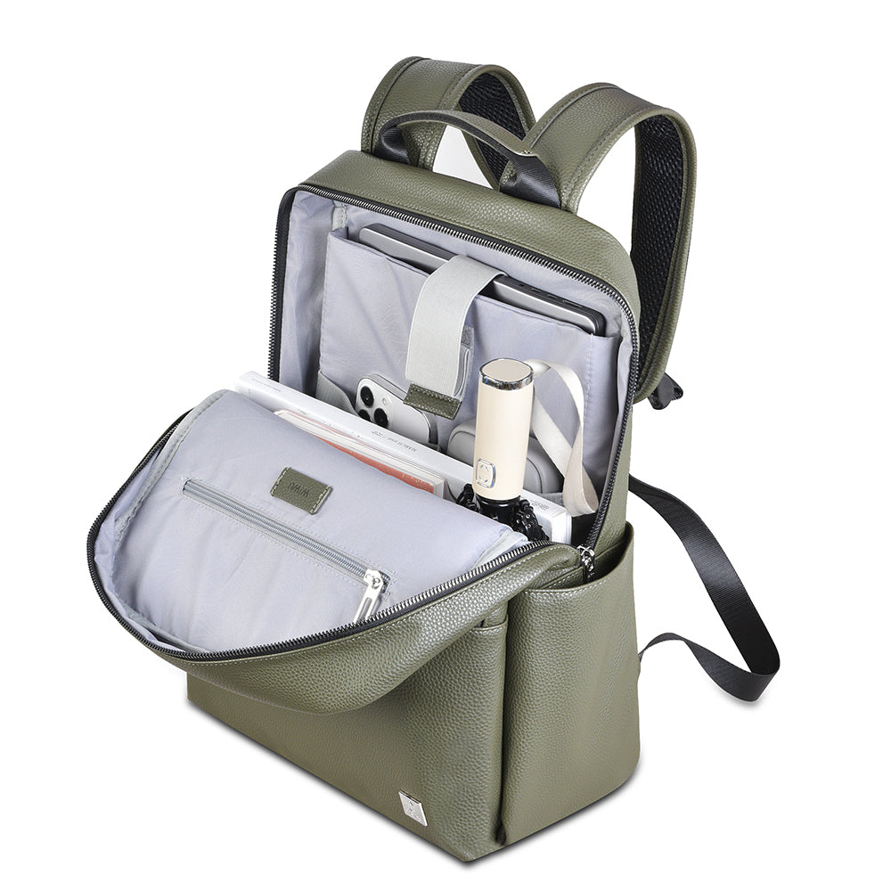 Wiwu Osun Serisi Metal Logolu PU Deri Laptop Sırt Çantası Siyah