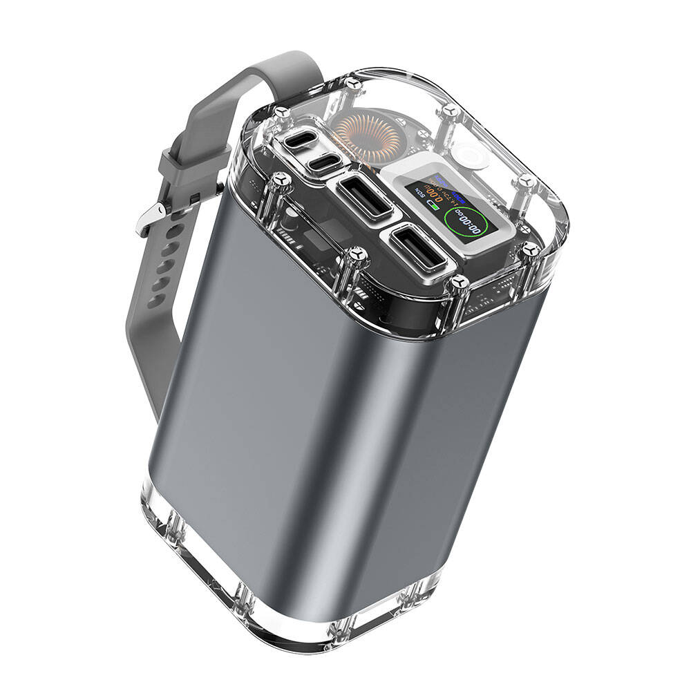 Wiwu P003 Dijital Ekranlı Fenerli SOS İşlevli Taşınabilir Powerbank 40000mAh 100W IP67 Gri