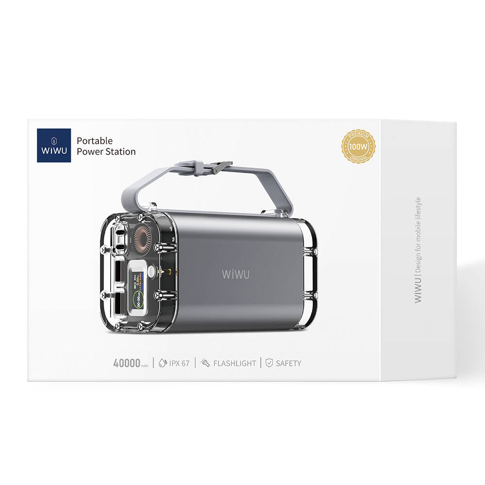 Wiwu P003 Dijital Ekranlı Fenerli SOS İşlevli Taşınabilir Powerbank 40000mAh 100W IP67 Gri