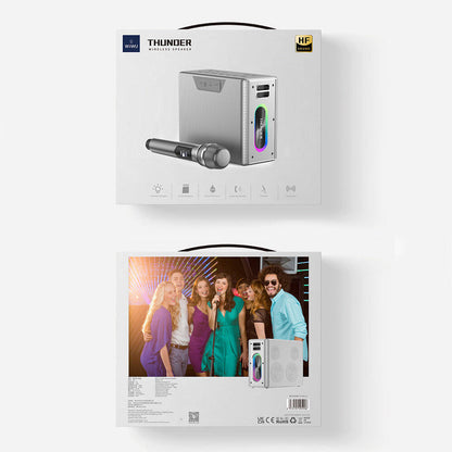 Wiwu P19 Thunder Bluetooth Speaker Hoparlör ve Karaoke Bluetooth Çift Mikrofon Gümüş
