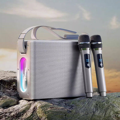 Wiwu P19 Thunder Bluetooth Speaker Hoparlör ve Karaoke Bluetooth Çift Mikrofon Gümüş