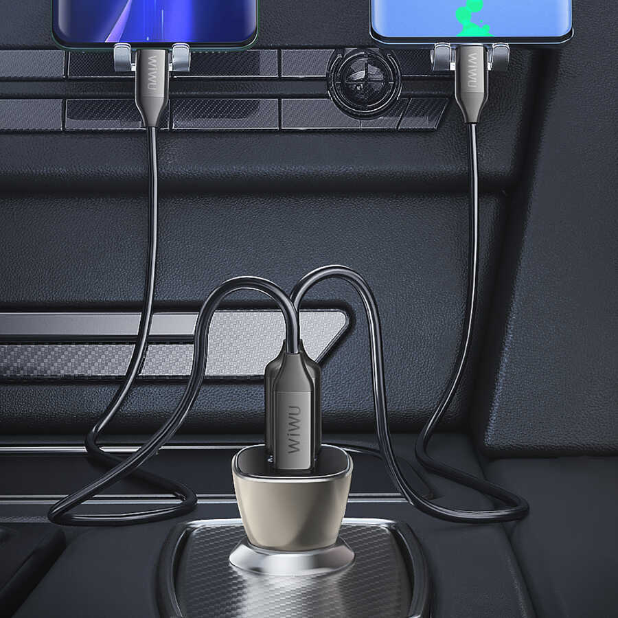 Wiwu PC500 72W PD QC3.0 Ultra Hızlı Şarj Destekli Dijital Göstergeli Araç Şarj Başlığı Siyah