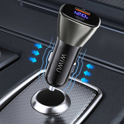 Wiwu PC500 72W PD QC3.0 Ultra Hızlı Şarj Destekli Dijital Göstergeli Araç Şarj Başlığı Siyah