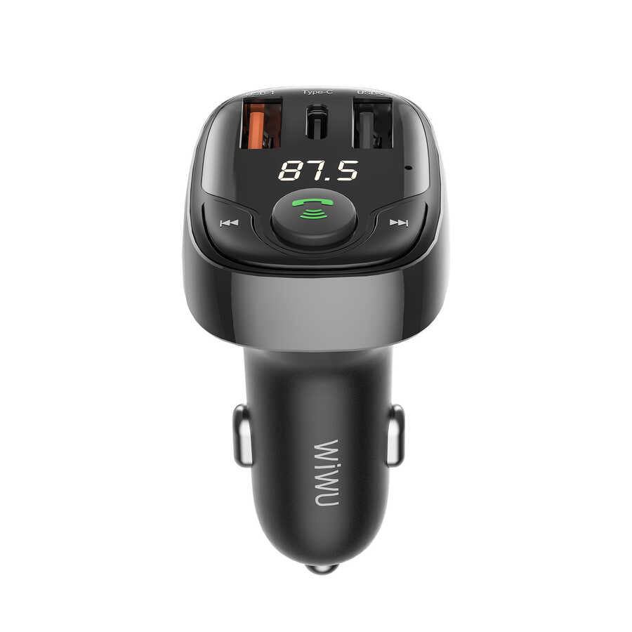 Wiwu PC600 36W Hızlı Şarj Destekli Dijital Göstergeli Bluetooth FM Transmitter Siyah