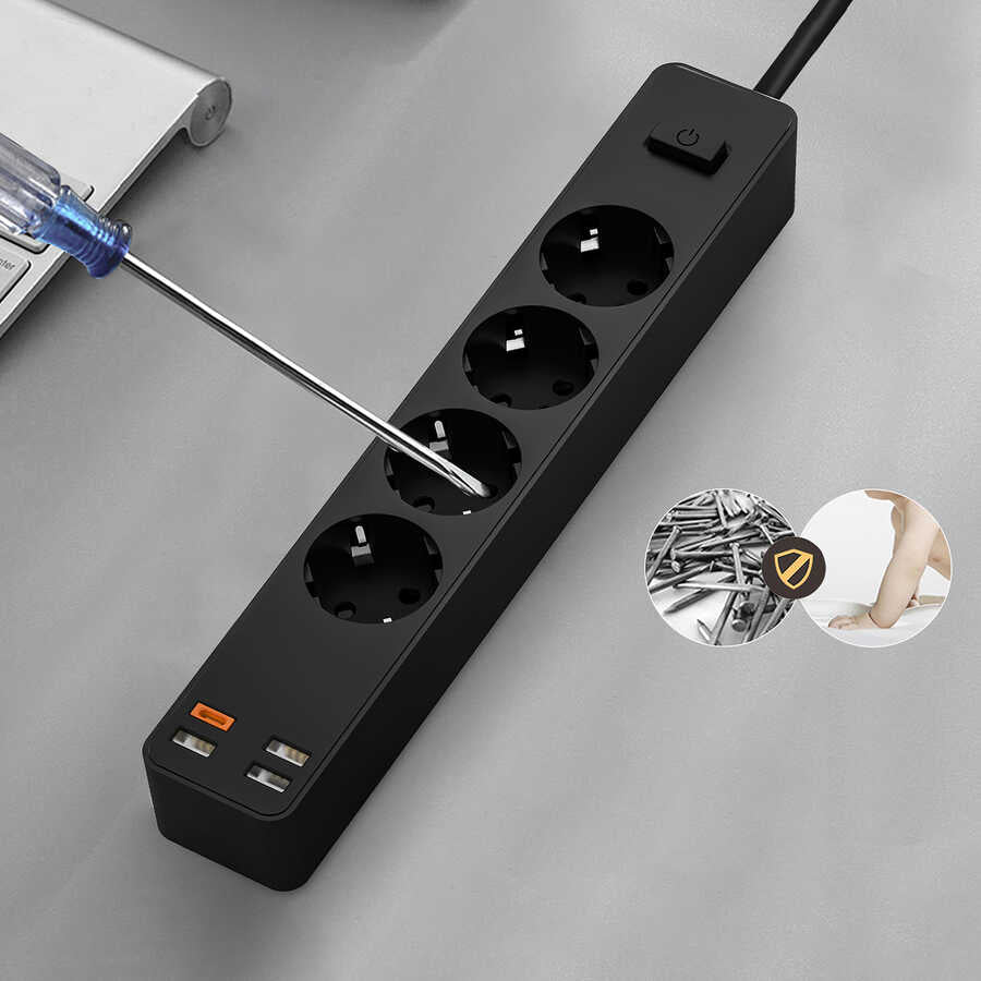 Wiwu PD20W U01EU Power Strip Çoklu Priz 160 cm Siyah