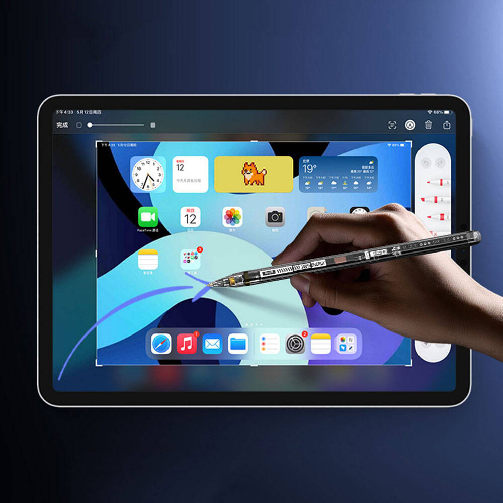 Wiwu Pencil W Pro Dijital Led Göstergeli Palm-Rejection Şeffaf Görünüm Tasarımlı Dokunmatik Çizim Kalemi Renksiz