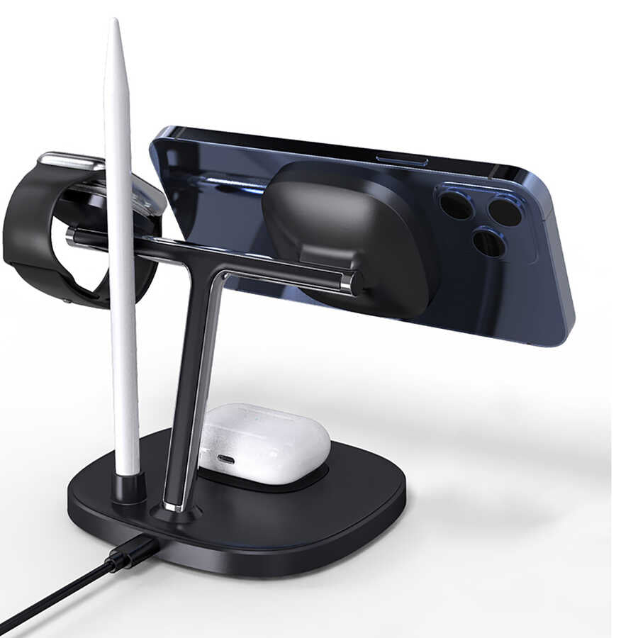 Wiwu Power Air M8 4 in 1 Mıknatıslı Kablosuz Şarj Standı Siyah