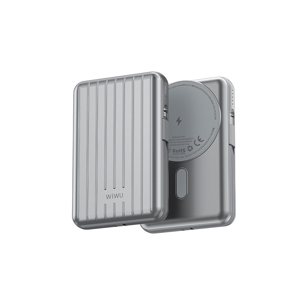 Wiwu PP03 Taşınabilir Wireless Şarj ve PD Hızlı Şarj Özellikli Powerbank 15W 10000mAh Gümüş