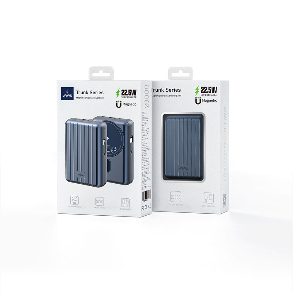 Wiwu PP04 Taşınabilir Wireless Şarj ve PD Hızlı Şarj Özellikli Powerbank 20W 20000mAh Mavi