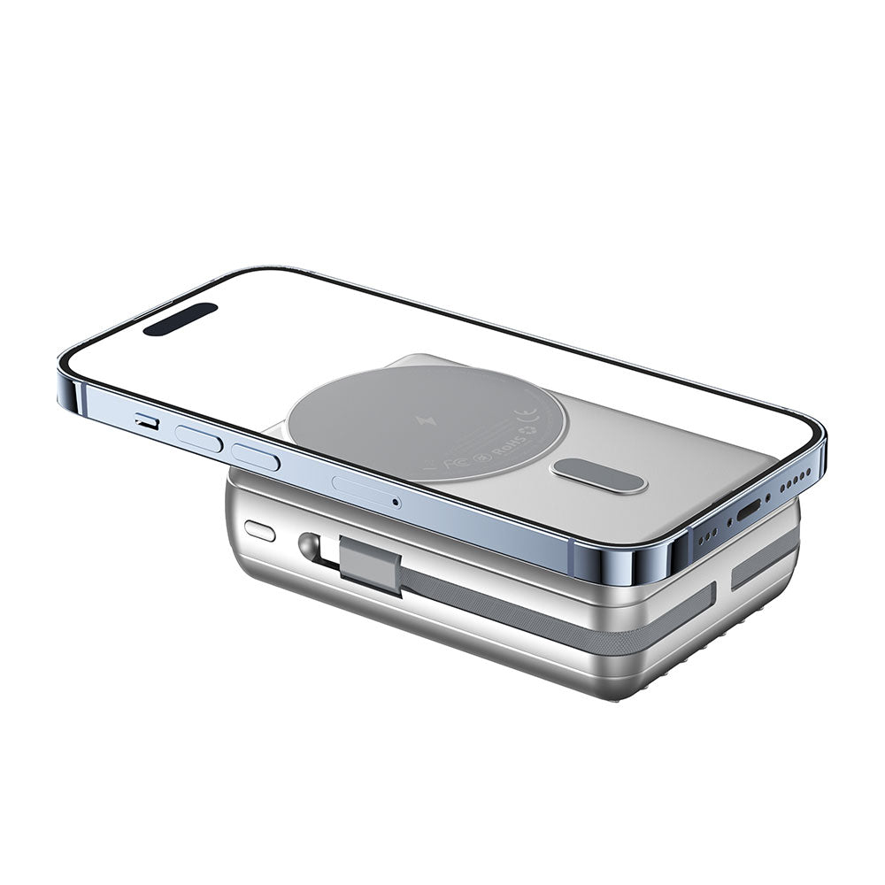 Wiwu PP04 Taşınabilir Wireless Şarj ve PD Hızlı Şarj Özellikli Powerbank 20W 20000mAh Gümüş
