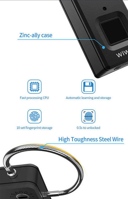 Wiwu S6 Parmak İzi Okuyuculu Asma Kilit Siyah