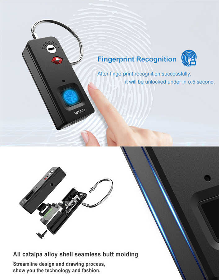 Wiwu S6 Parmak İzi Okuyuculu Asma Kilit Siyah