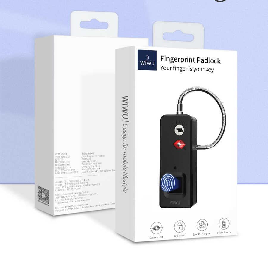 Wiwu S6 Parmak İzi Okuyuculu Asma Kilit Siyah