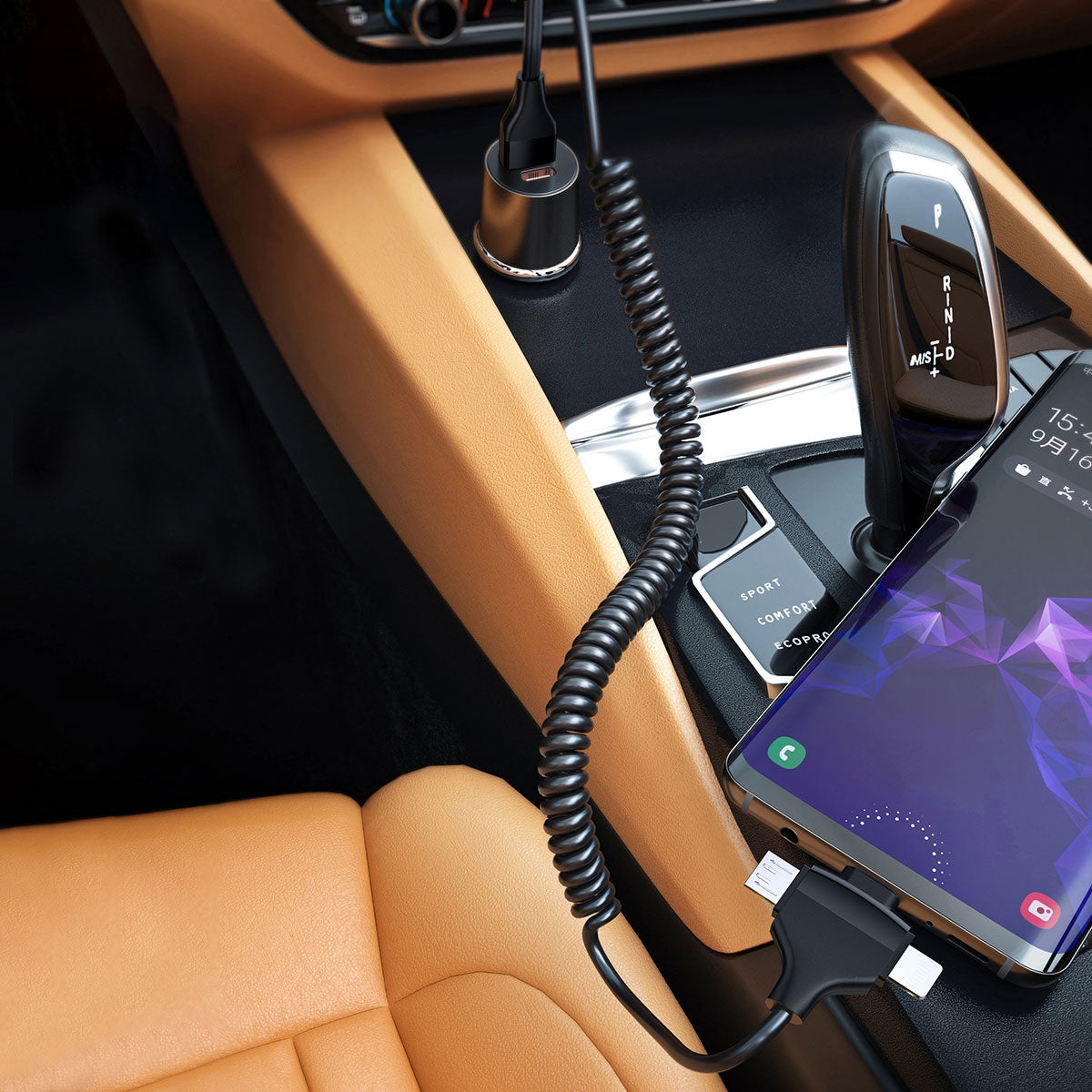 Wiwu Spiral Tasarımlı Micro Type-C ve Lightning 3in1 Spring Spiral Kablo 1m Siyah