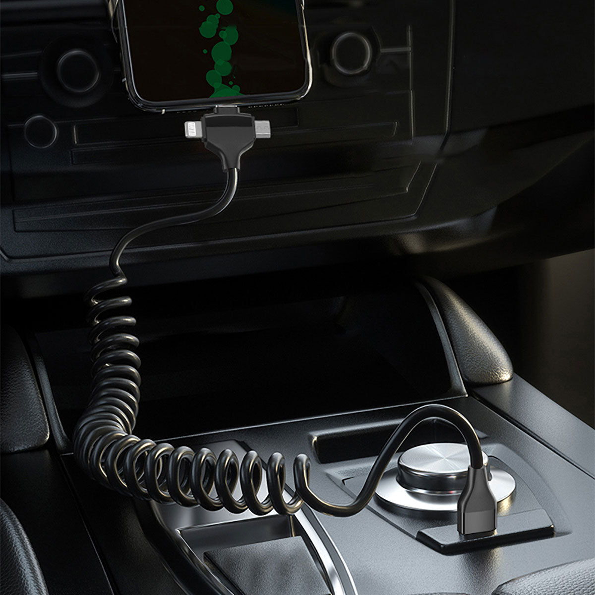 Wiwu Spiral Tasarımlı Micro Type-C ve Lightning 3in1 Spring Spiral Kablo 1m Siyah