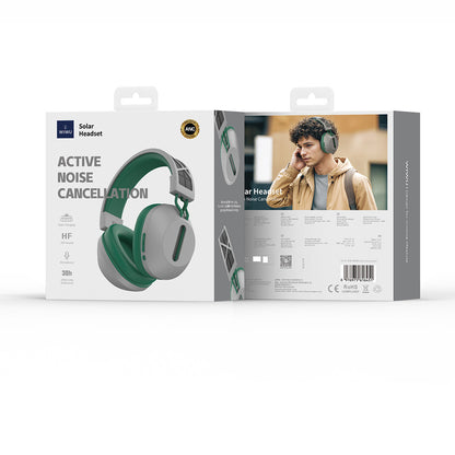 Wiwu TD-06 Solar Enerjili ANC Özellikli Çift Cihaz Destekli Ayarlanabilir Kulak Üstü Bluetooth v5.3 Kulaklık Gri-Yeşil