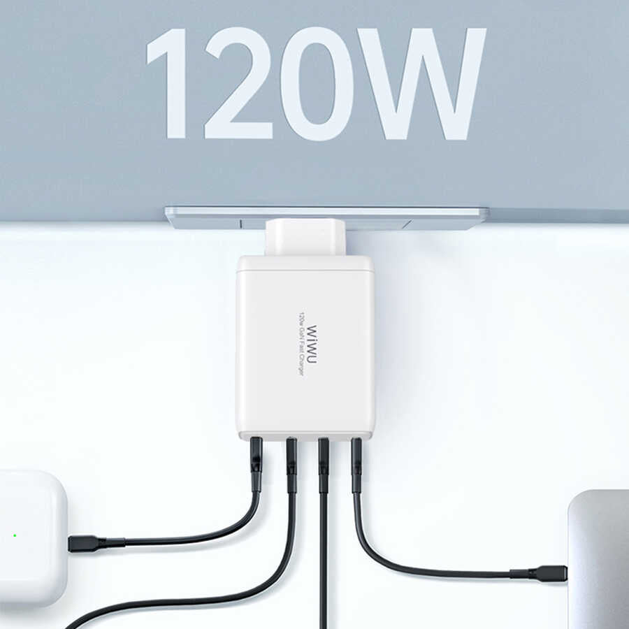 Wiwu TR257-AEU Mini GaN Tech 120W Power Adaptör Beyaz