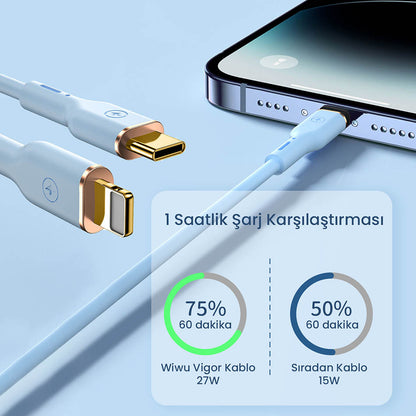 Wiwu Vigor YQ-01 Type-C to Lightning Esnek PD Data Kablo 27W 480Mbps 1.2M Siyah