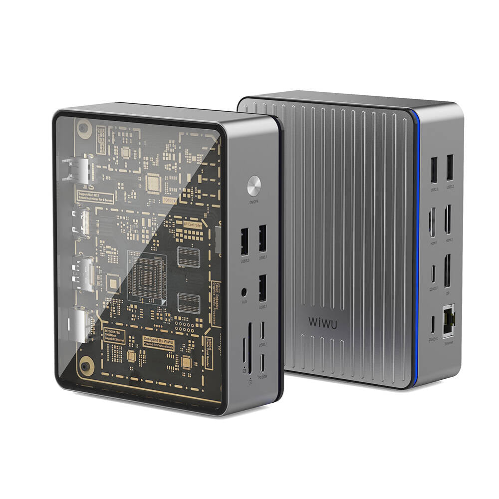 Wiwu W1601 Matrix 16in1 LED Atmosfer Işıklı Type-C Hub Docking Station Gri